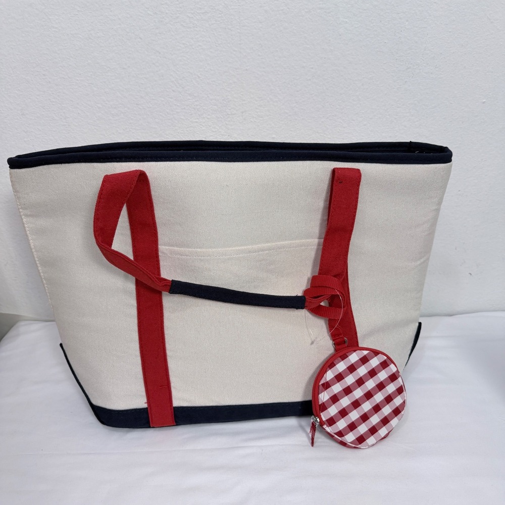 Canvas Tote Bag Red White Blue Nautical Travel Beach Bag Pouch